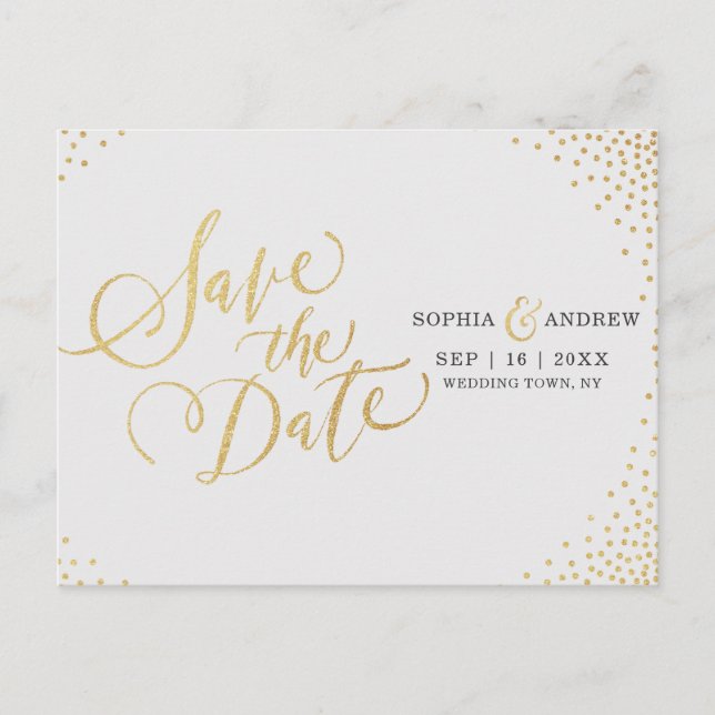 Carte Postale Faire-part Glam faux or parties scintillant calligraphie enre (Devant)