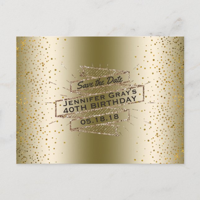 Carte Postale Faire-part Glam Gold Enregistrer la date Elégante fête d'anni (Devant)