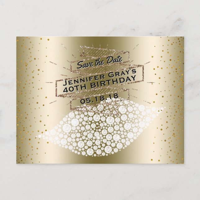 Carte Postale Faire-part Glam Gold Lips Save the Date Élégant Anniversaire (Devant)