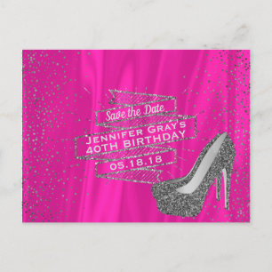 Carte Postale Faire-part Glam Pink Enregistrer la date Élégante fête d'anni