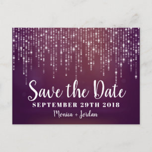 Carte Postale Faire-part Glam White Fairy Lights rose violet SAUVER LA DATE