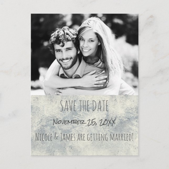 Carte Postale Faire-part Glamour Argenté Blanc Hiver Sauvegarder La Date Ph (Devant)