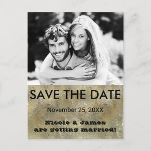 Carte Postale Faire-part Glamour Chic Or Faux Feuille D'or Save The Date Ph