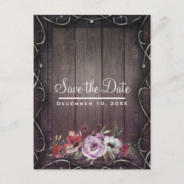 Carte Postale Faire-part Glamour rustique Grange Bois Floral Enregistrer la (Devant)
