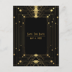 Carte Postale Faire-part Gold Black Deco Gatsby Roaring 20's Enregistrer la