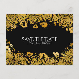 Carte Postale Faire-part Gold & Black Exotic Jungle Cheetah Enregistrer la
