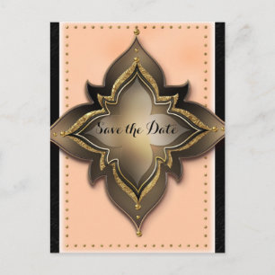 Carte Postale Faire-part Gold Black & Peach Exotic Flower Enregistrer la da
