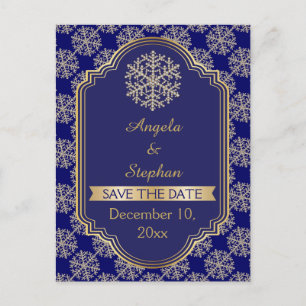 Carte Postale Faire-part Gold, bleu flocon de neige & mariage de cadre Enre