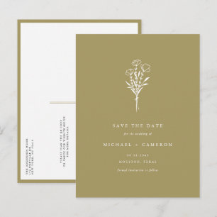 Carte Postale Faire-part Gold Boho Botanical QR Code Enregistrer la date