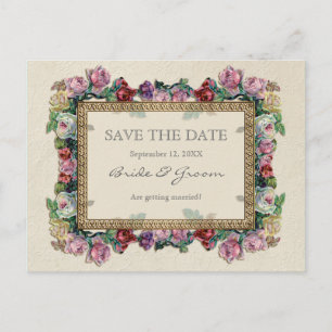 Carte Postale Faire-part Gold Brocade Floral Formal Élégant Enregistrer la