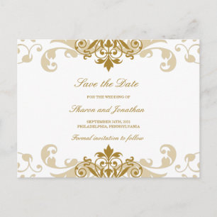 Carte Postale Faire-part Gold Color Elegant Ironworks Wedding Enregistrer l
