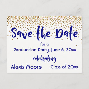 Carte Postale Faire-part Gold Confetti Marine Graduation Party Enregistrer