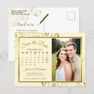 Carte Postale Faire-part Gold & Cream Wedding Enregistrer la date Calendrie