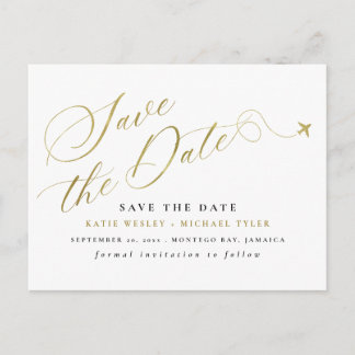Carte Postale Faire-part Gold Destination Wedding Enregistrer la date