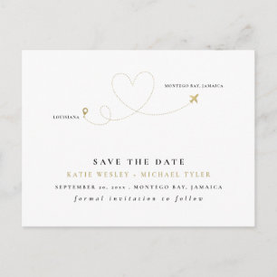 Carte Postale Faire-part Gold Destination Wedding Enregistrer la date