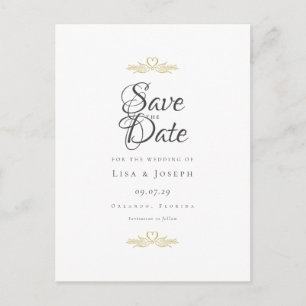 Carte Postale Faire-part Gold Doves and Heart Elegant Script Enregistrer la
