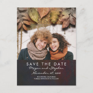 Carte Postale Faire-part Gold Fall Leaves Photo Enregistrer la date