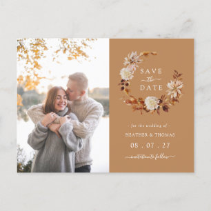 Carte Postale Faire-part Gold Fall Wreath Mariage Photo Enregistrer la date