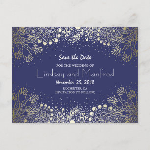 Carte Postale Faire-part Gold Floral - Wonderland Garden Sauvez la date