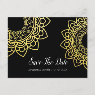 Carte Postale Faire-part Gold Foil Mandala Flower Enregistrer La Date
