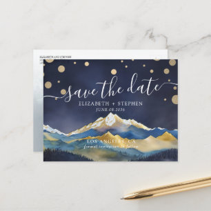 Carte Postale Faire-part Gold Foil Mountains Mariage Photo Enregistrer la d