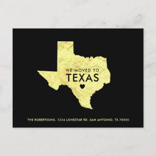 Carte Postale Faire-part Gold Metallic Texas Map Black Nouvelle adresse