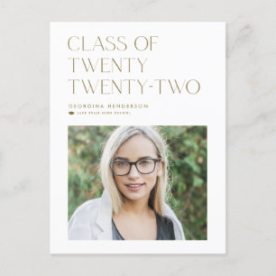 Carte Postale Faire-part Gold Minimalist Class of 2022 Photo Graduation