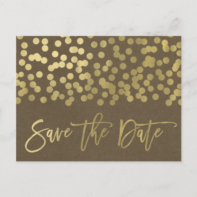 Carte Postale Faire-part Gold Modern Chic Rustic Kraft Enregistrer la date (Devant)
