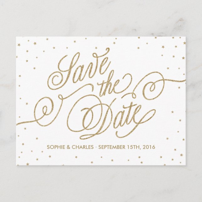Carte Postale Faire-part Gold Parties scintillant Stars fantaisie Enregistr (Devant)