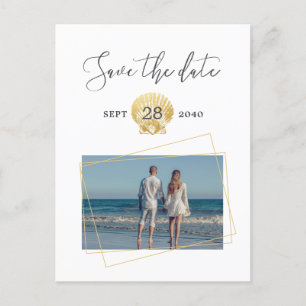 Carte Postale Faire-part Gold Seashell Simple Modern Beach Mariage