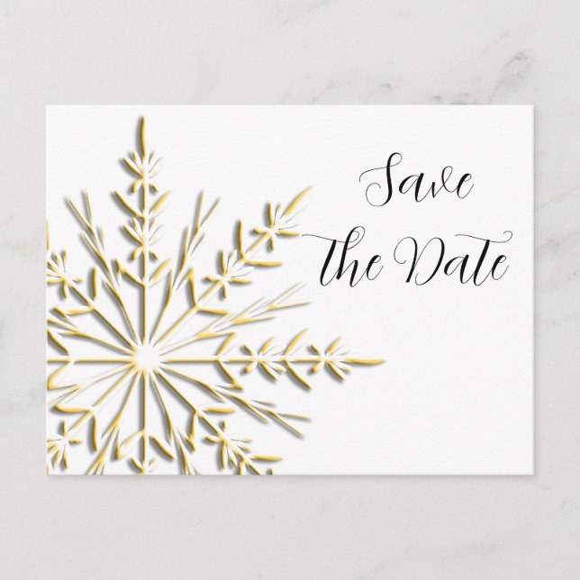 Carte Postale Faire-part Gold Snowflake Mariage d'hiver Enregistrer la date (Devant)