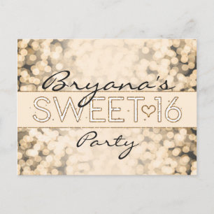 Carte Postale Faire-part Gold Sparkling Lights SWEET 16 Glam Postcard