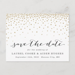 Carte Postale Faire-part Gold Stars Rustic Modern Enregistrer la date