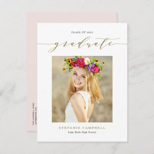 Carte Postale Faire-part Gold Whimsical Script Photo Graduation