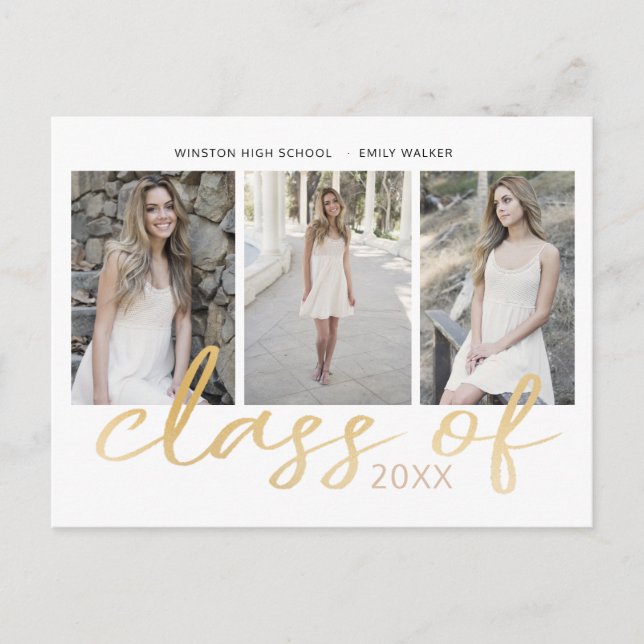 Carte Postale Faire-part Gold Whimsical Script Photo Graduation (Devant)