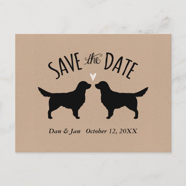 Carte Postale Faire-part Golden Retriever Silhouettes Mariage Enregistrer l (Devant)
