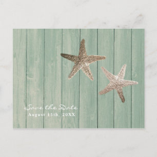 Carte Postale Faire-part Golden Starfish & Wood Elegant Beach Enregistrer l