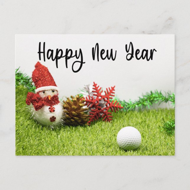 Carte Postale Faire-part Golf Bonne année avec Snowman pour golfeur (Devant)
