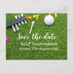 Carte Postale Faire-part Golf Sauvez la date Tournoi de golf avec balle