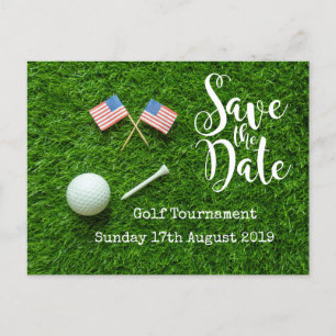 Carte Postale Faire-part Golf Sauvez la date Tournoi de golf avec drapeau a