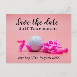 Carte Postale Faire-part Golf Sauvez la date Tournoi de golf avec thème ros