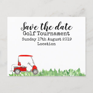 Carte Postale Faire-part Golf Sauvez la date Tournoi de golf avec voiturett