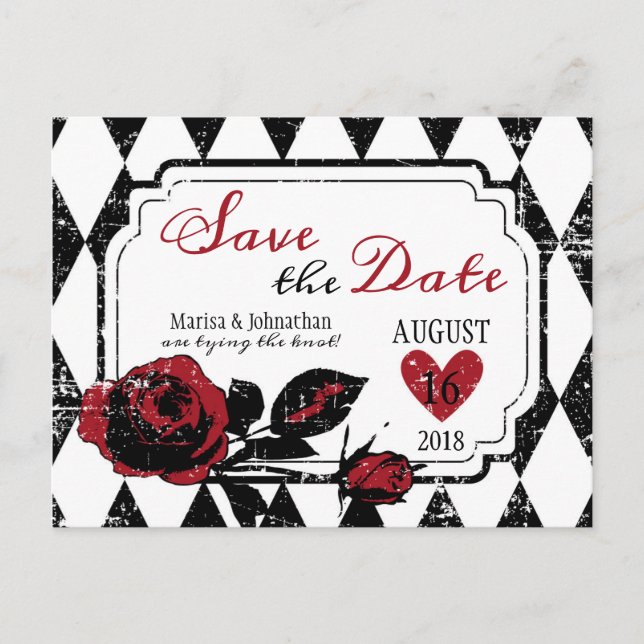 Carte Postale Faire-part Goth Rose Grunge Diamant Imprimer Enregistrer la D (Devant)
