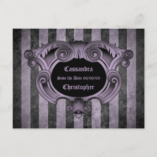 Carte Postale Faire-part Goth thème noir et violet enregistrer la date mari