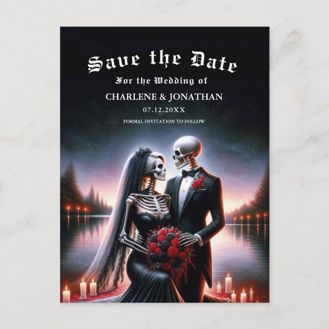 Carte Postale Faire-part Gothic Skeleton Couple Navy Save the Date (Devant)