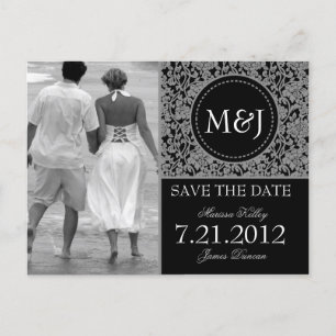 Carte Postale Faire-part Gothique Gris et Noir Flourish Enregistrer la date