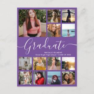 Carte Postale Faire-part Graduate 13 Photo Collage Purple Graduation
