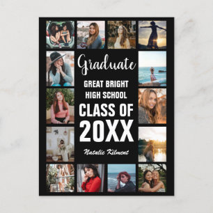 Carte Postale Faire-part Graduate moderne 14 Photo Collage noir Graduation