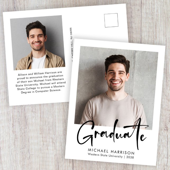 Carte Postale Faire-part Graduation de la photo de script en gras (Bold Script Photo Graduation Announcement Postcard)