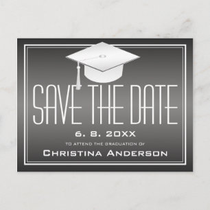 Carte Postale Faire-part Graduation Enregistrer la date Chic noir blanc Cas